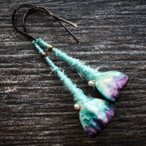 Artisan OAK Ocean & Sea Seed Pod sterling silver PORCELAIN Boho earrings |47